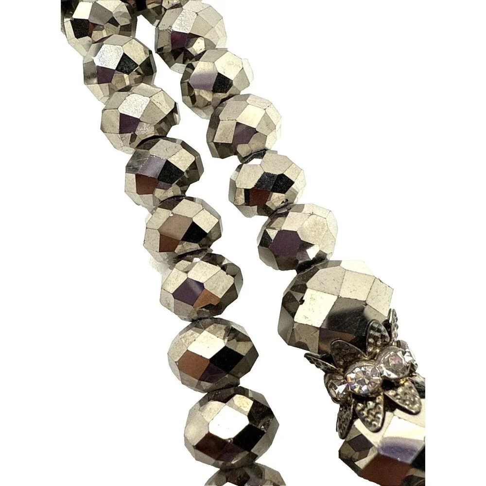 Vintage JOAN RIVERS Hematite Faceted Bead Lariat Necklace Rhinestone Accents 28